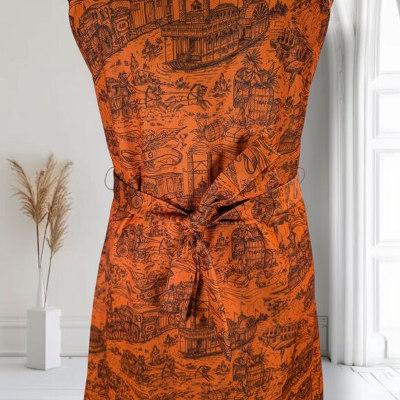 Vintage 60s Mod Belted Shift Dress Size S Orange Americana Print Old West - Picture 7 of 14